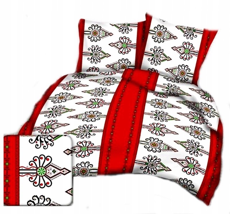 pościel bawełna lux 180x200 + 2 poszewka B 329-2 bacówka czerwona
