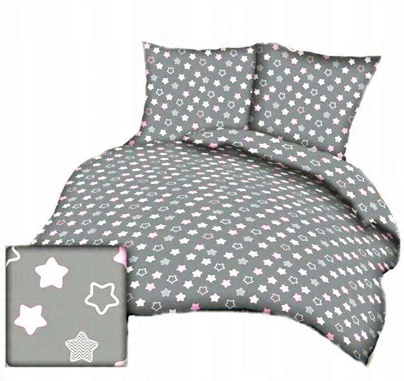 pościel bawełna lux 160x200 + 2 poszewka B 294 gwiazdki piernikowe róż-szar