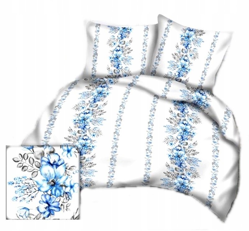 pościel kora lux 200x200 + 2 poszewki K 332 aleja niebieskich kwiatów biała