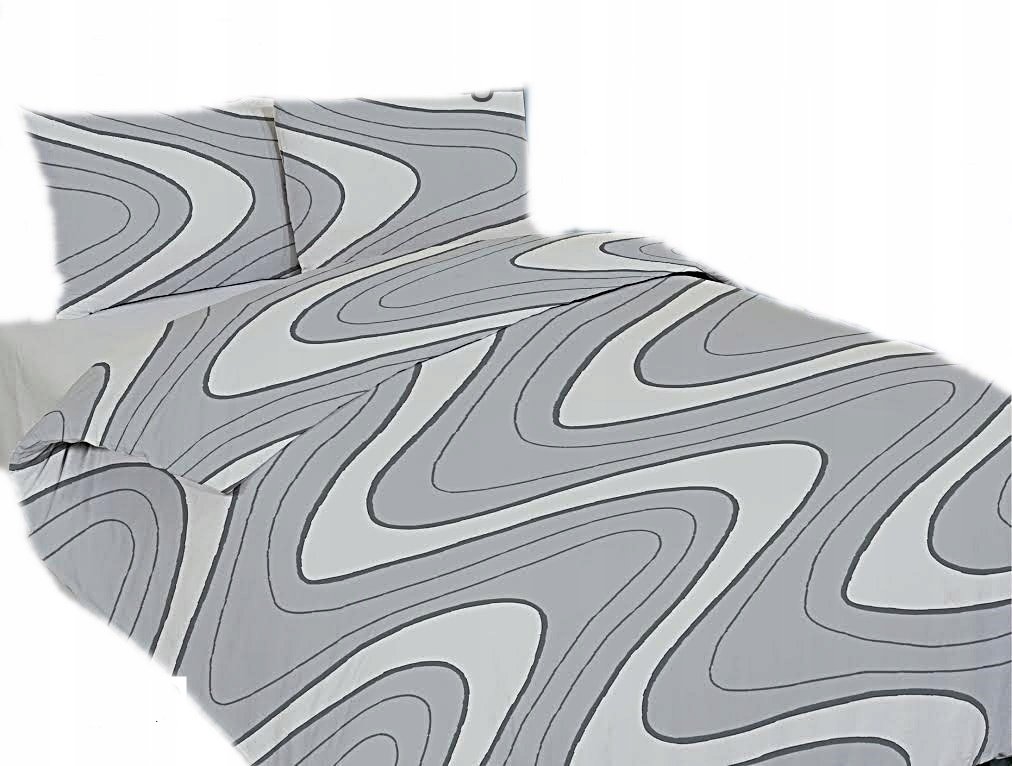 pościel z bawełny płaskiej 180x200 + 2 poszewki B 36 szare fale