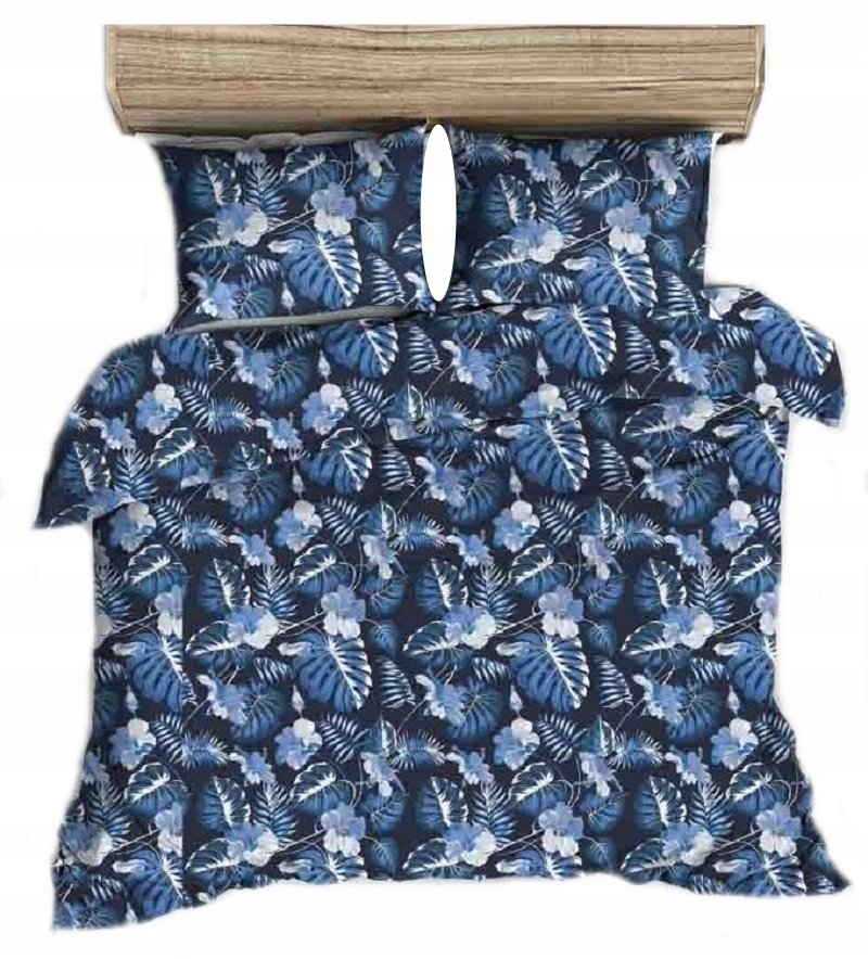 pościel bawełna deLUX 180x200 + 2 poszewki B 269-8 palma i hibiskus granat