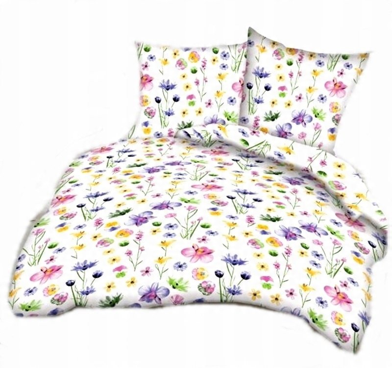 pościel bawełna deLUX 180x200 + 2 poszewki B 293 kwiaty malowane na białym