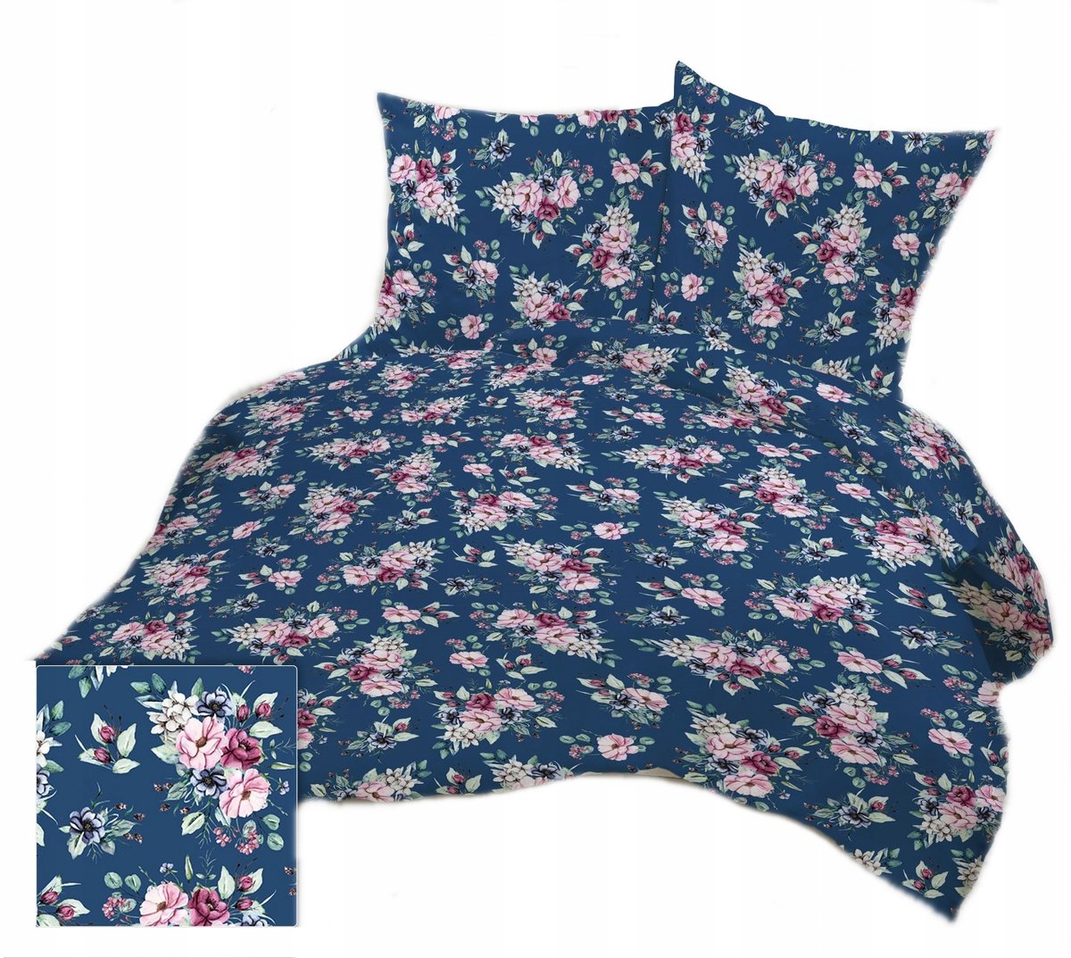 pościel bawełna deLUX 160x200 + 2 poszewki B 406-1 obłędna granat