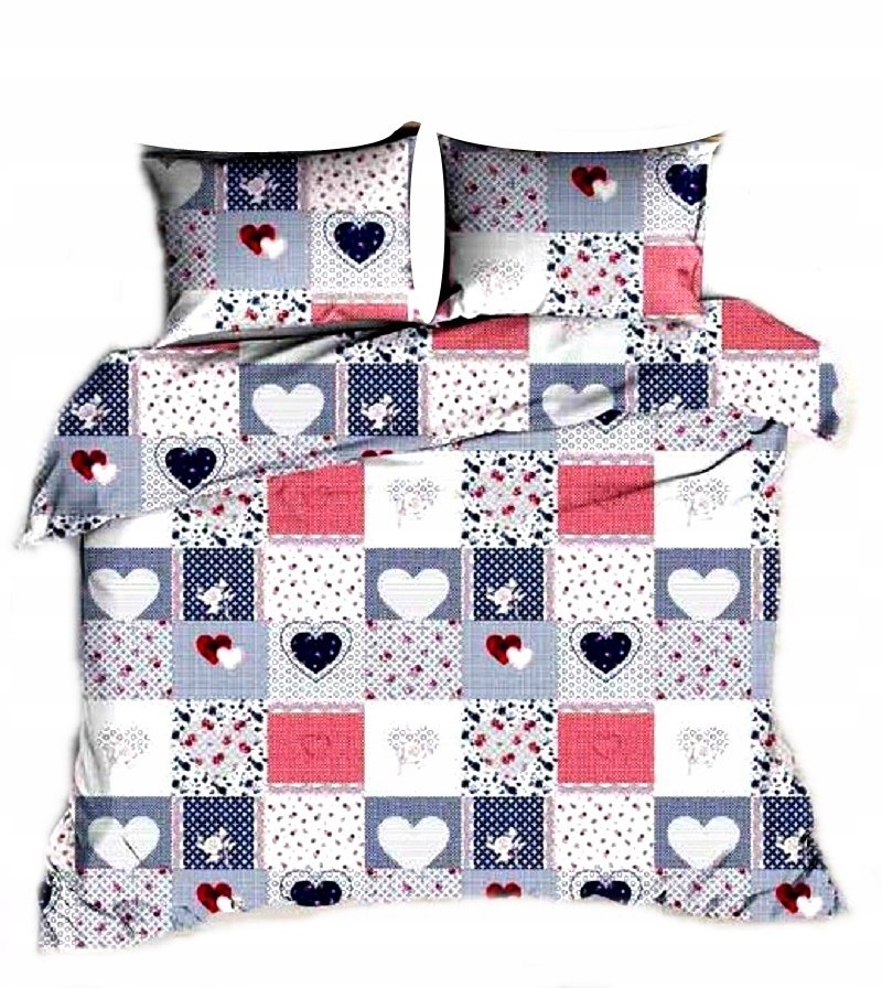pościel z kory 200x200 + 2 poszewki K 89-1 patchwork serce bordo