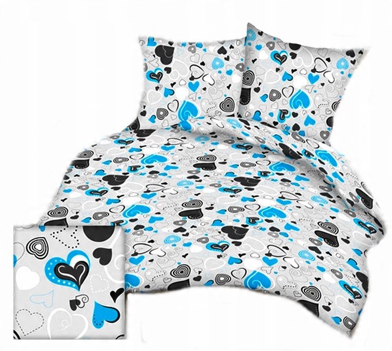 pościel bawełna lux 180x200 + 2 poszewka B 322-1 pasywne serca blue