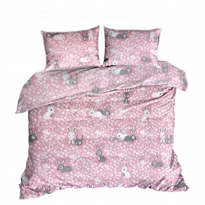pościel bawełna lux 220x220 + 2 poszewka B 546-1 zajączki różowe Wielkanoc