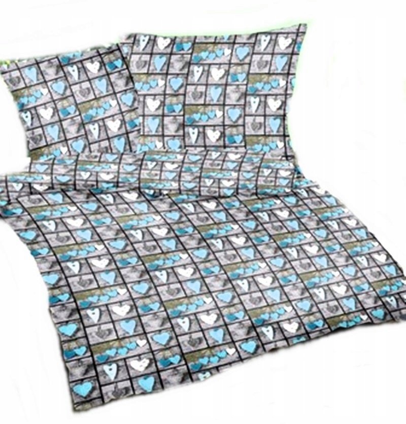 pościel z satyny 200x220 + 2x poszewka 100% bawełna S 52 serca zawie turkus