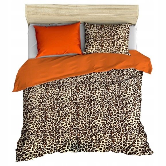 pościel z polaru 200x200 + 2 poszewki P 309-7 DUO panterka brąz / orange