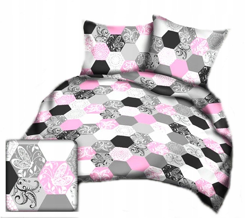 pościel bawełna lux 160x220 + 2 poszewka B 324 plastry miodu róż