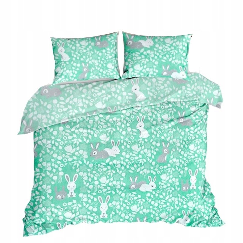 pościel bawełna lux 220x240 + 2 poszewka B 546 zajączki zielone Wielkanoc