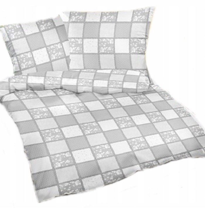 pościel z flaneli 200x220 + 2x poszewka F 110 patchwork szary