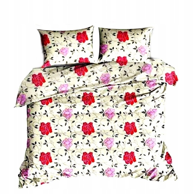 pościel z bawełny płaskiej 180x200 + 2 poszewki B 120 róża w bieli