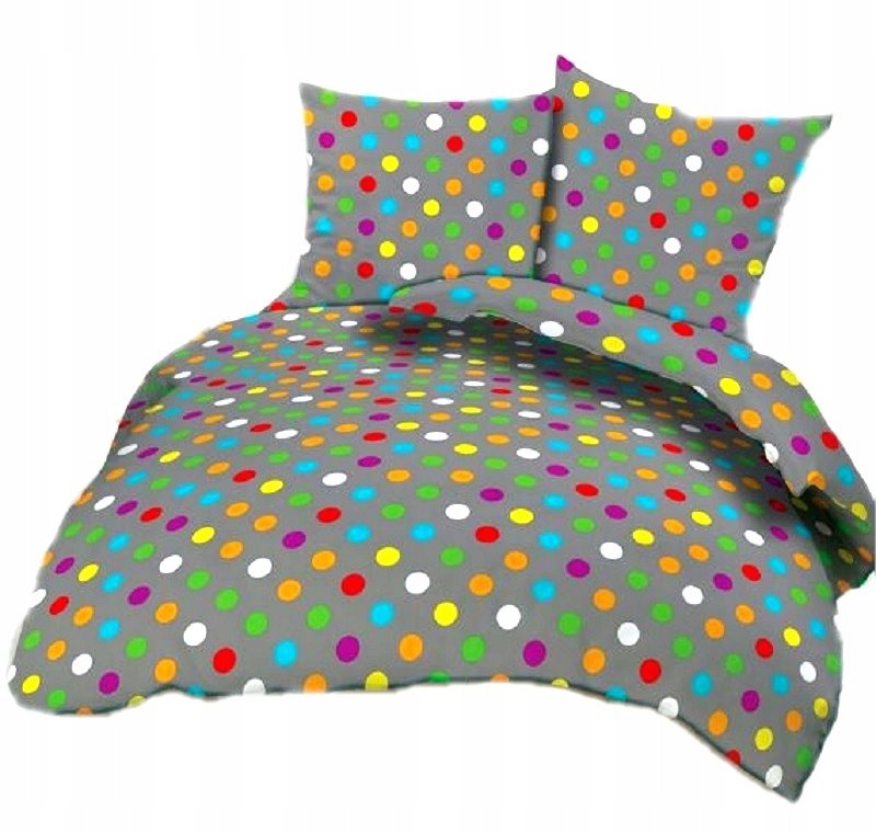 pościel bawełna lux 220x220 + 2 poszewka B 318 kropki kolorowe na szarym