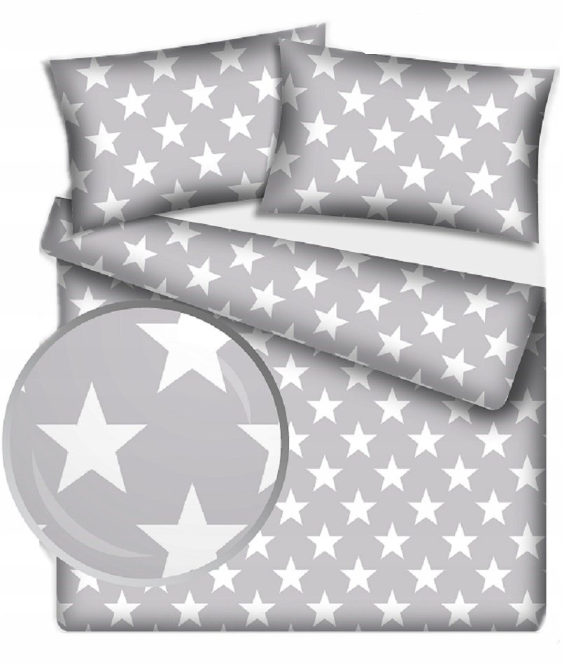 pościel bawełna lux 160x200 + 2 poszewka B 351 duże gwiazdy na szarym