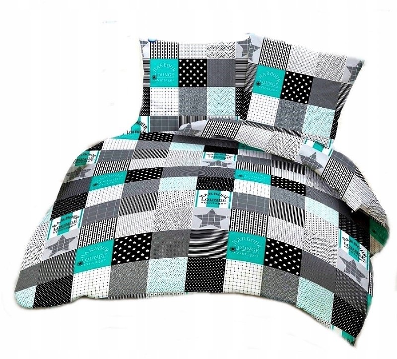 pościel kora lux 220x220 + 2 poszewki K 282 ala patchwork turkus