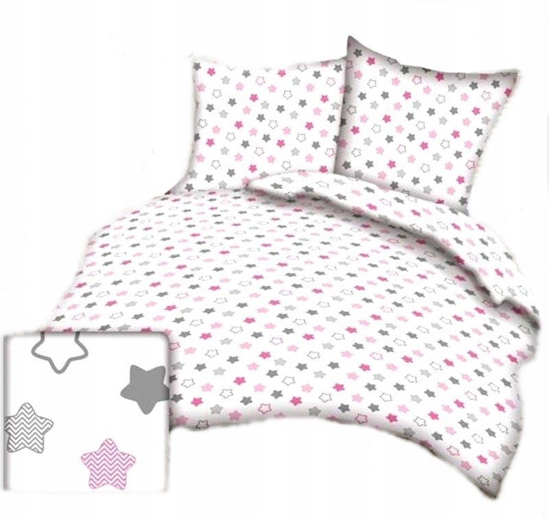 pościel bawełna lux 220x240 + 2 poszewka B 294-1 gwiazdki piernikowe różowe