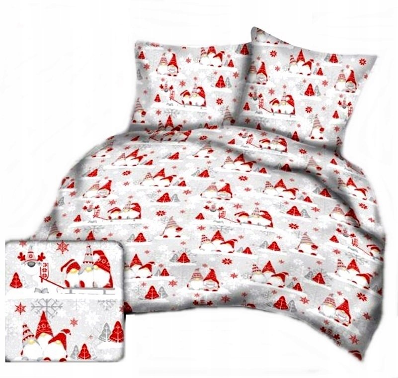 pościel z flaneli 200x200 + 2x poszewka F 99 skrzaty czerwone