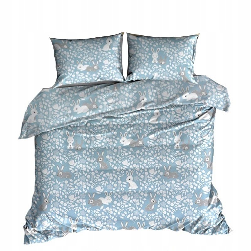 pościel bawełna lux 160x220 + 2 poszewka B 546-2 zajączki błękit Wielkanoc