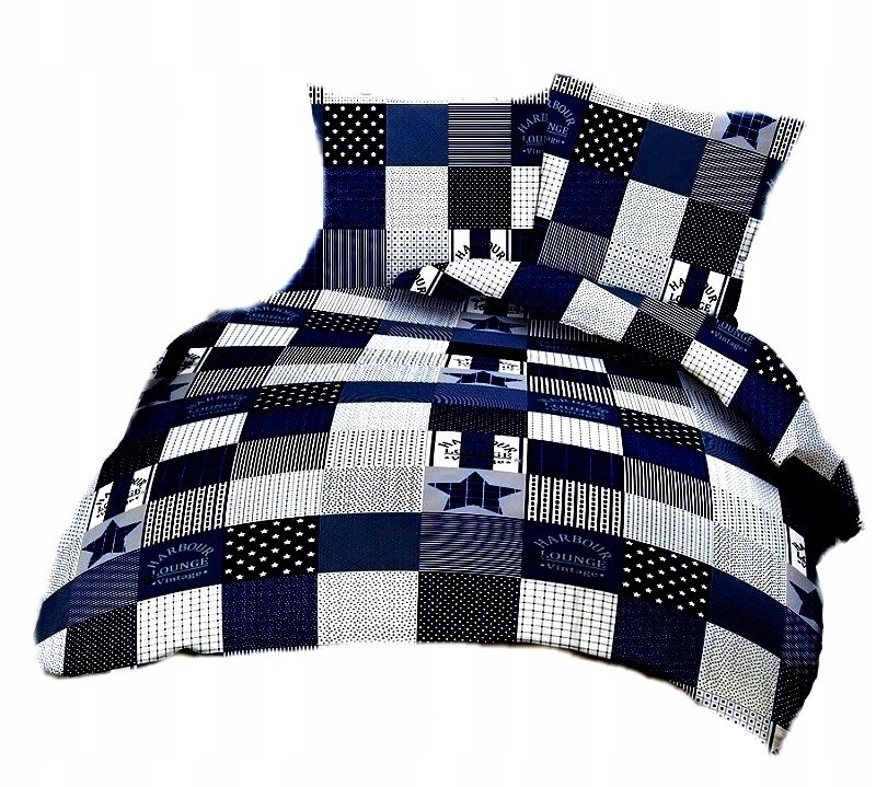 pościel bawełna deLUX 160x220 + 2 poszewki B 264-4 ala patchwork granat