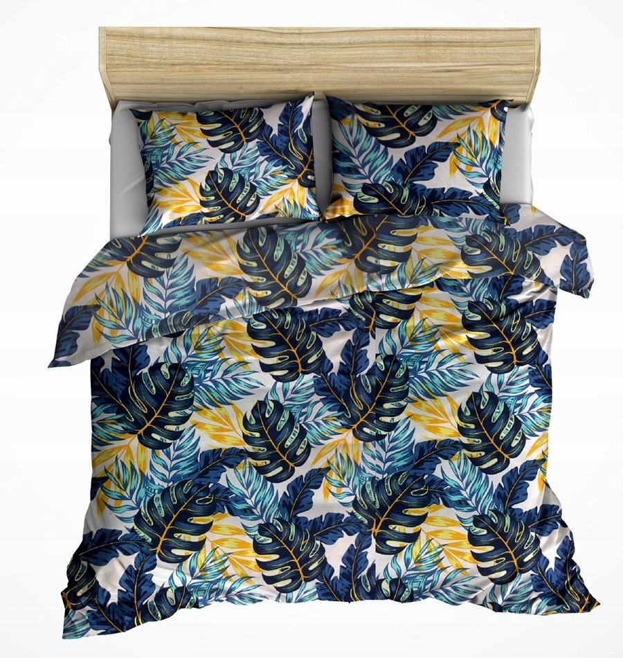 pościel bawełna lux 160x200 + 2 poszewka B 269-7 liście palmy kolorowe
