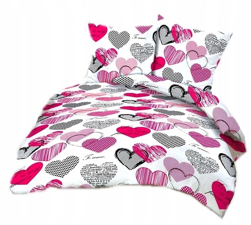 pościel bawełna lux 220x220 + 2 poszewka B 250 serducha amarant