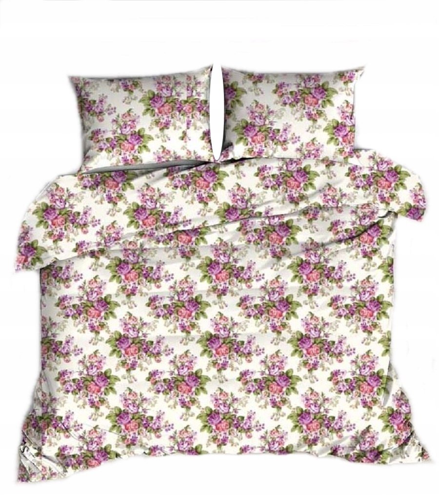pościel bawełna lux 200x220 + 2 poszewka B 377-1 bukiet róż fioletowych