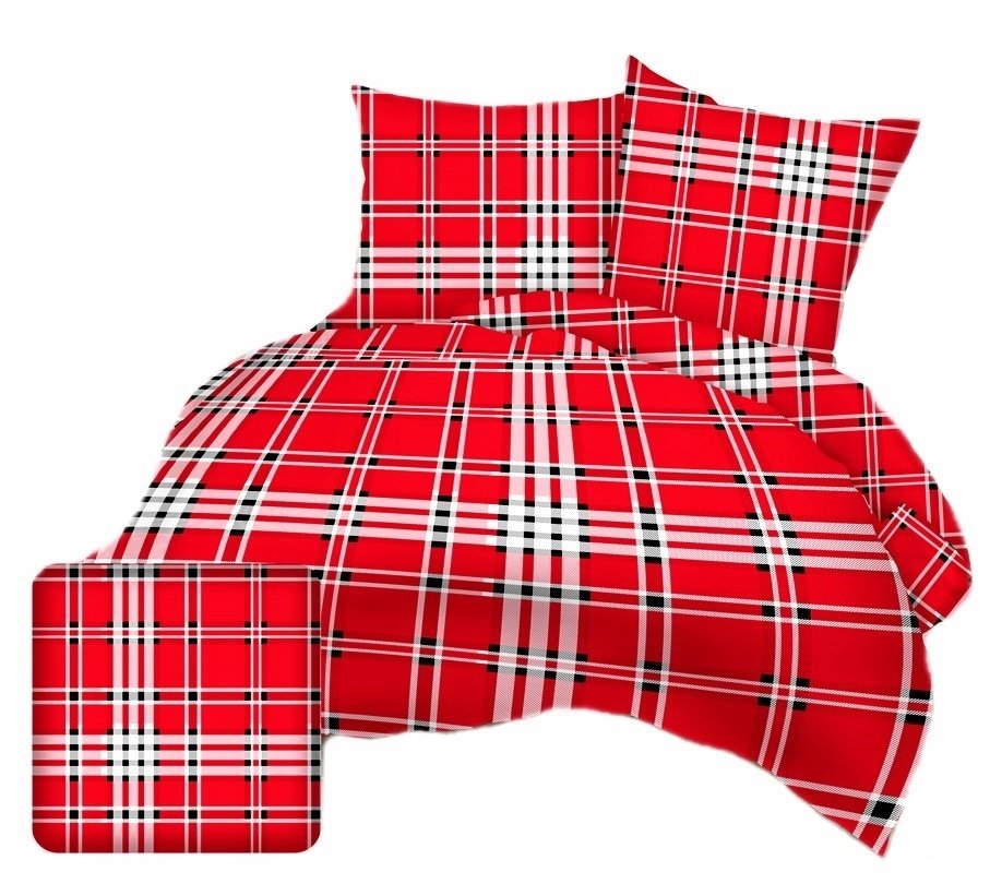 pościel z flaneli 220x240 + 2x poszewka F 146-1 czerwona w kratkę
