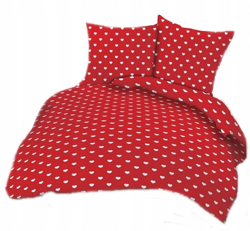 pościel bawełna lux 200x220 + 2 poszewka B 207-16 serca białe na czerwonym