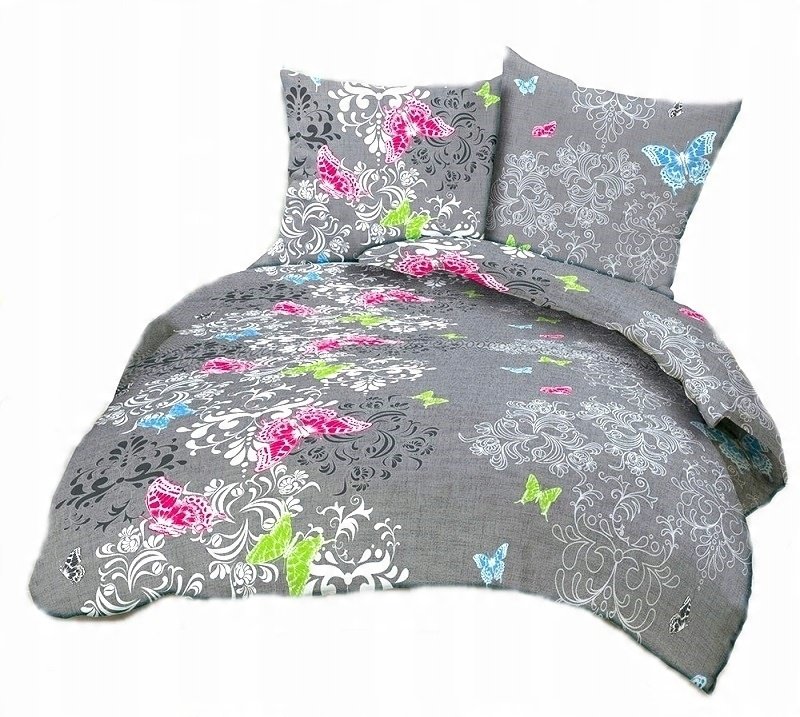 pościel bawełna lux 220x220 + 2 poszewka B 251 motyle szare