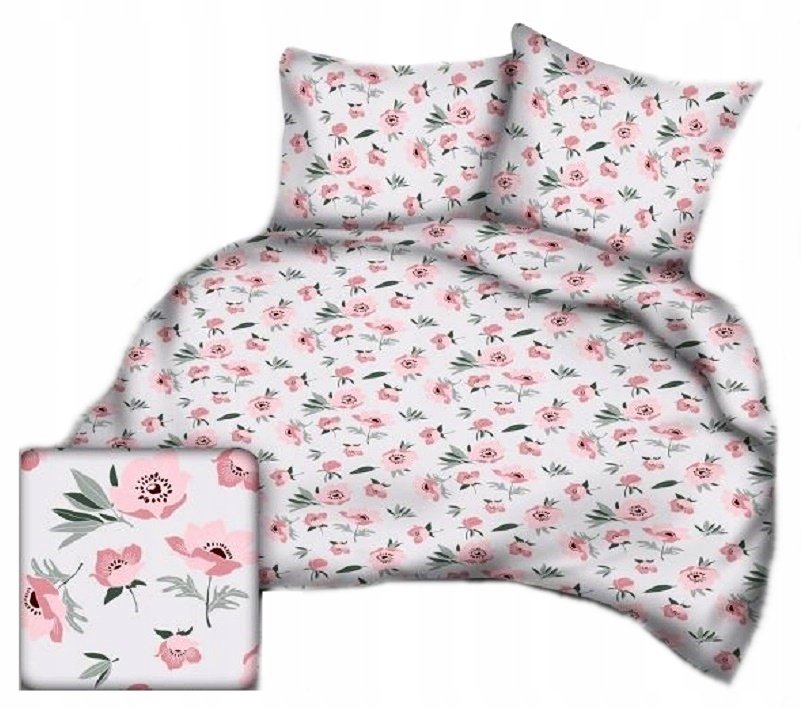 pościel bawełna lux 180x200 + 2 poszewka B 308-3 urocze maki różowo szare