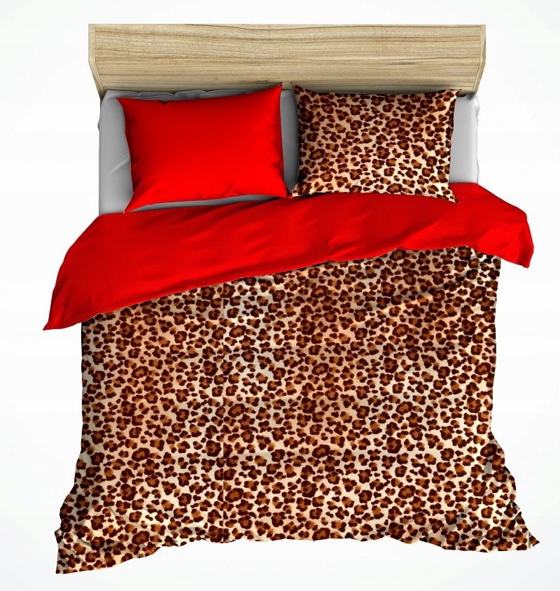 pościel z polaru 140x200 + 1 poszewka P 300-9 DUO panterka jasna / czerwony