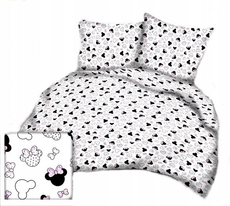 pościel bawełna lux 220x240 + 2 poszewka B 255-4 miki kokardy różowo białe