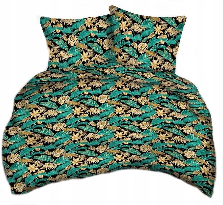 pościel bawełna deLUX 200x200 + 2 poszewki B 314-2 palma złota na zielonym