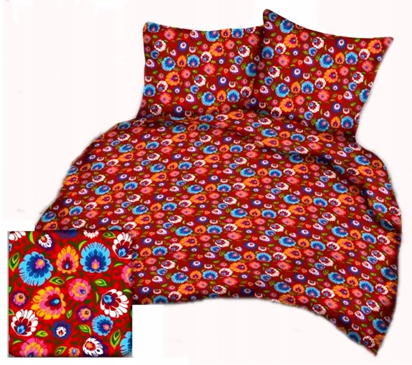 pościel bawełna deLUX 200x220 + 2 poszewki B 265-3 folk czerwony
