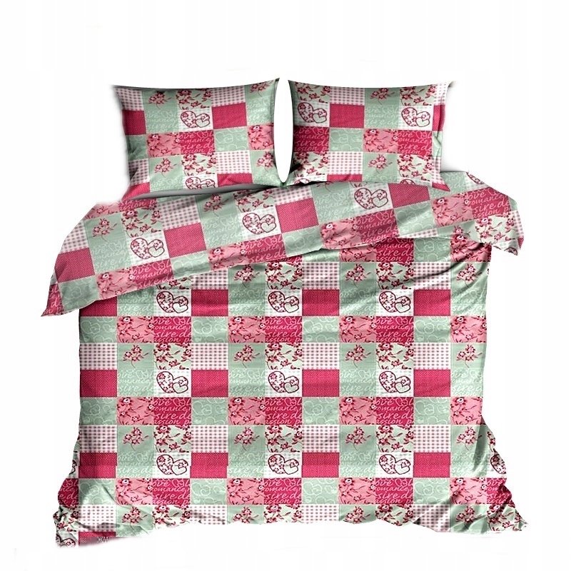 pościel z bawełny płaskiej 220x220 + 2 poszewki B 15 kostka rózowa