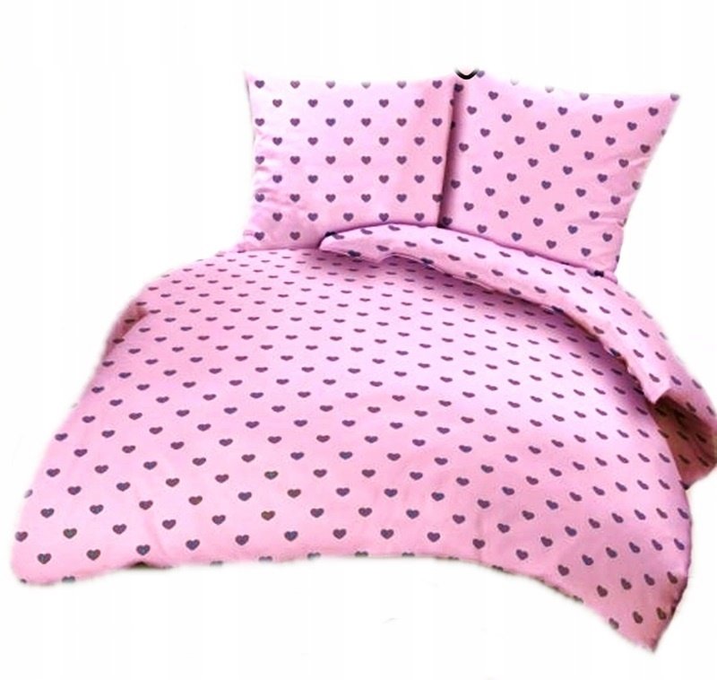 pościel bawełna lux 160x220 + 2 poszewka B 207-17 serca szare na różowym