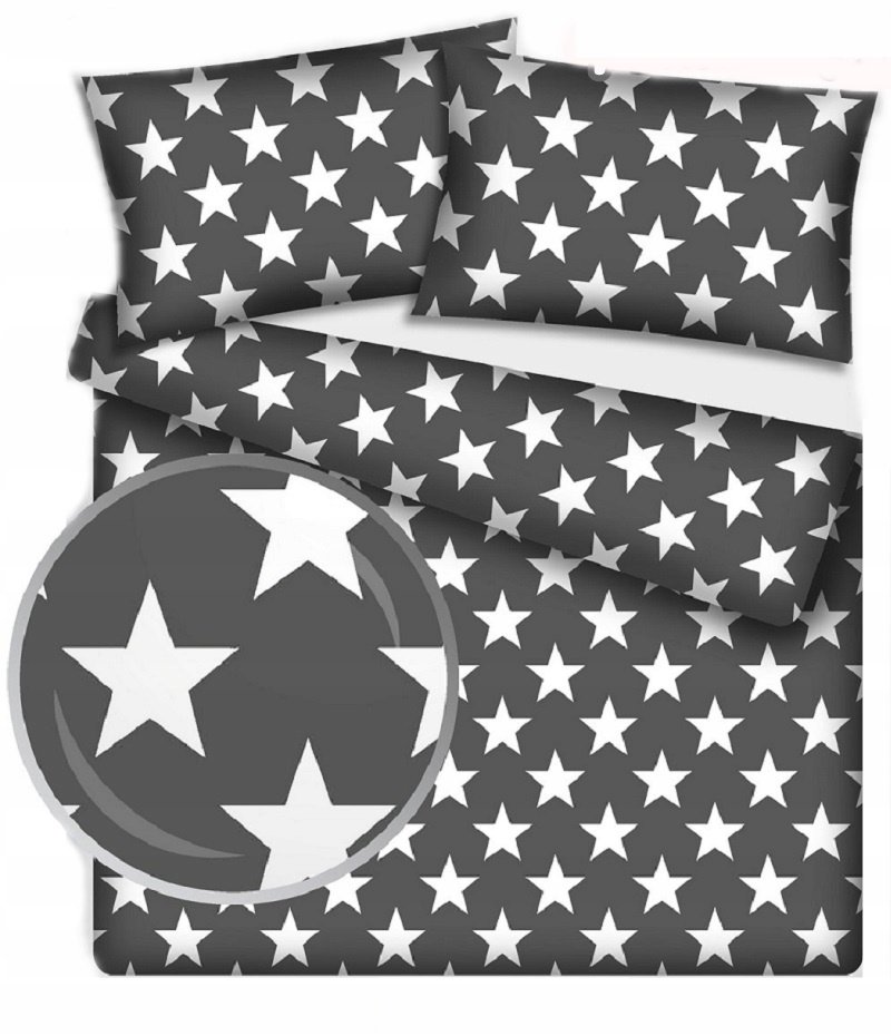 pościel bawełna lux 160x200 + 2 poszewka B 351-1 duże gwiazdy na graficie