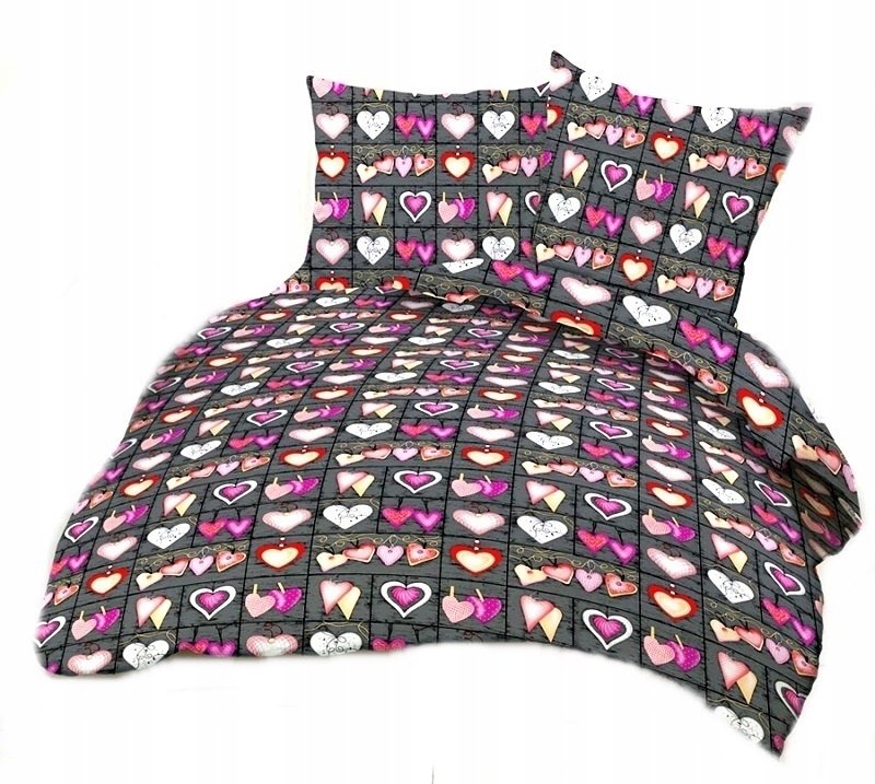 pościel z kory 160x220 + 2 poszewki K 82-2 serca zawieszki różowe