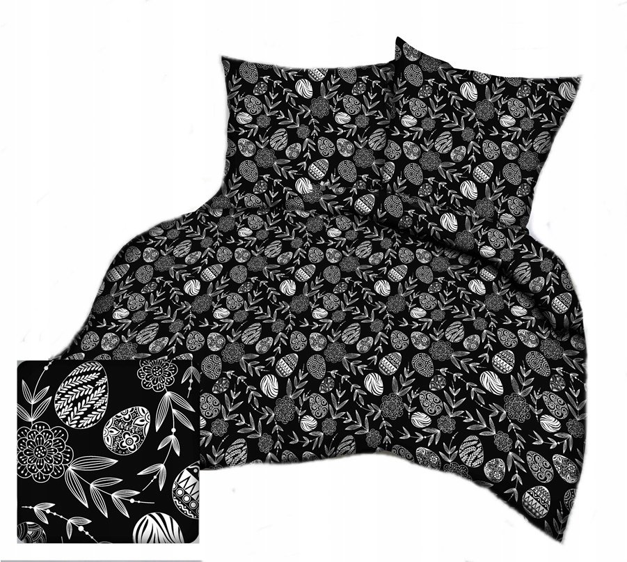 pościel bawełna lux 200x220 + 2 poszewka B 549 pisanki czarne Wielkanoc