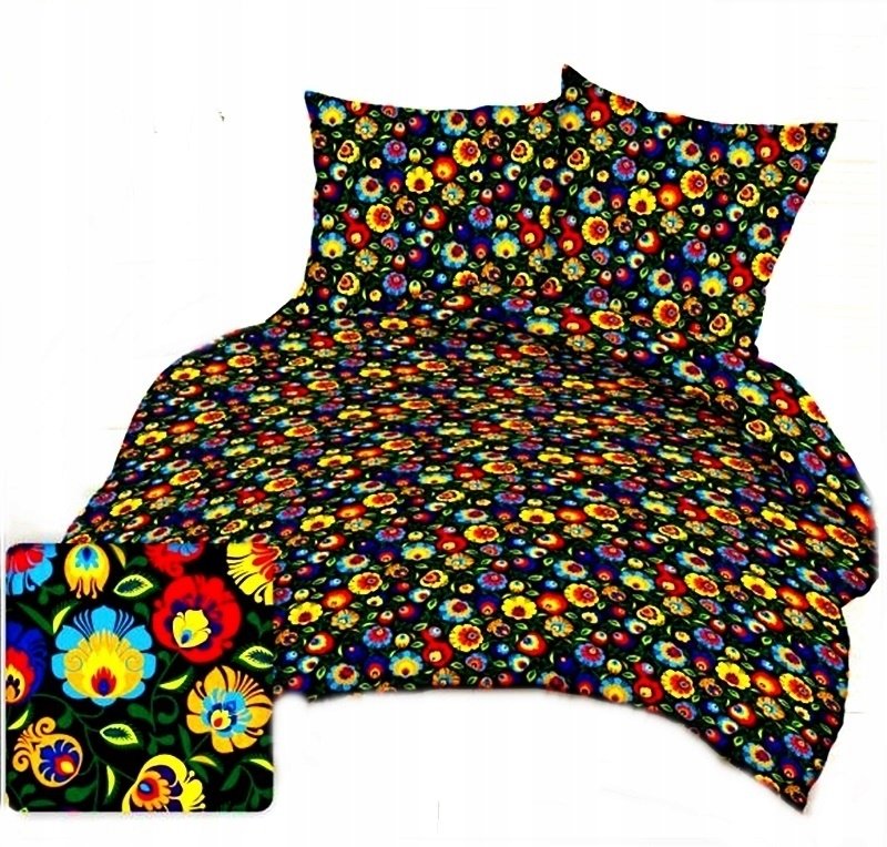 pościel bawełna deLUX 200x200 + 2 poszewki B 265-2 folk czarny