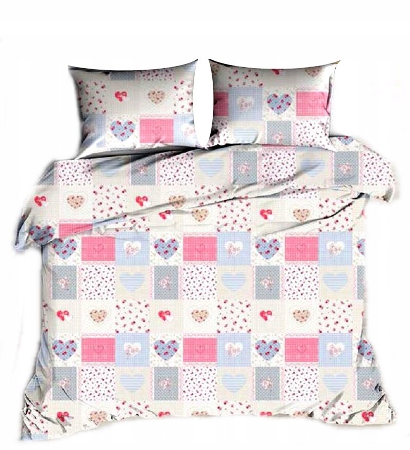 pościel z kory 200x220 + 2 poszewki K 89 patchwork serce róż