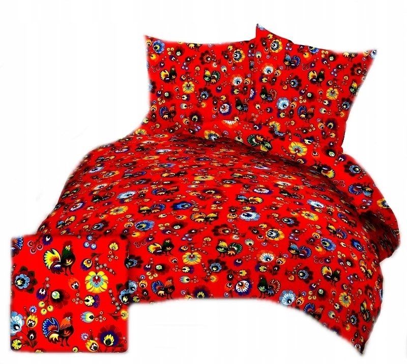 pościel bawełna lux 180x200 + 2 poszewka B 267-5 łowicz czerwony kogucik