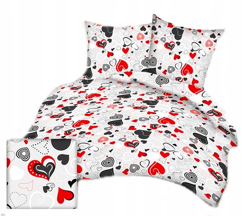 pościel bawełna lux 160x200 + 2 poszewka B 322 pasywne serca red