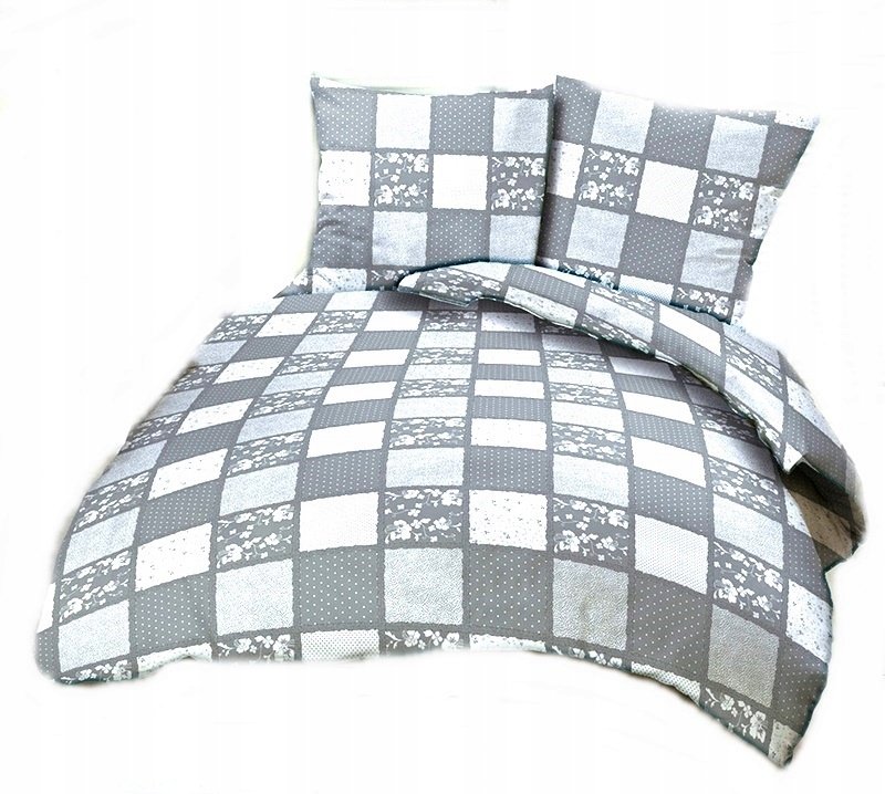 pościel z satyny 200x200 + 2x poszewka 100% bawełna S 48 patchwork szary