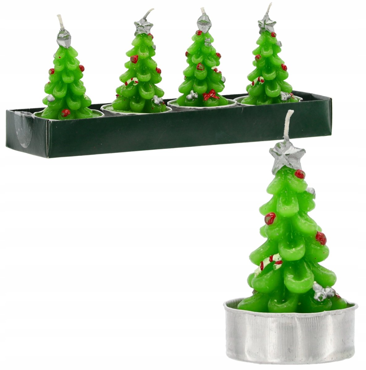 KOMPLET ŚWIECZEK DEKORACYJNYCH 4 SZT CHOINKA 7,5 CM ŚWIĄTECZNA OZDOBA