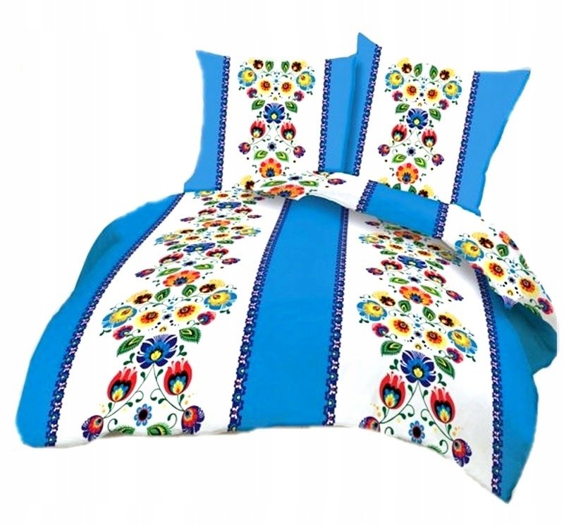 pościel bawełna lux 220x240 + 2 poszewka B 257-8 łowicz niebieski pas