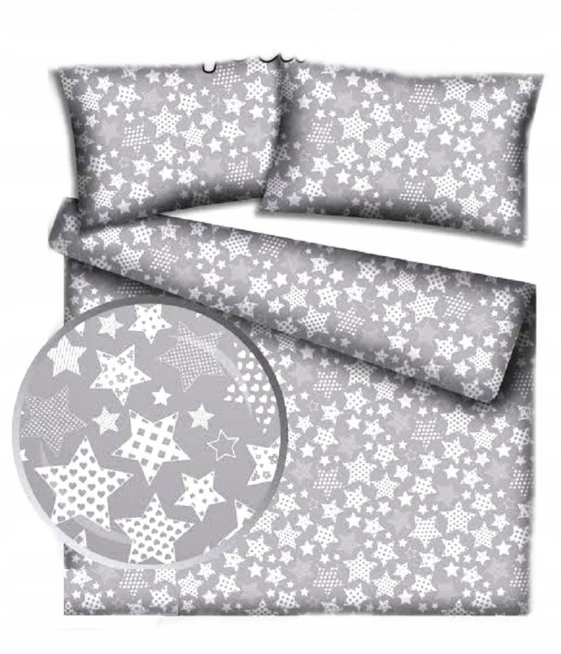 pościel bawełna lux 220x240 + 2 poszewka B 241 gwiazdy szare