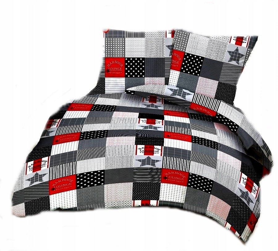 pościel z flaneli 200x200 + 2x poszewka F 149 ala patchwork czerwony