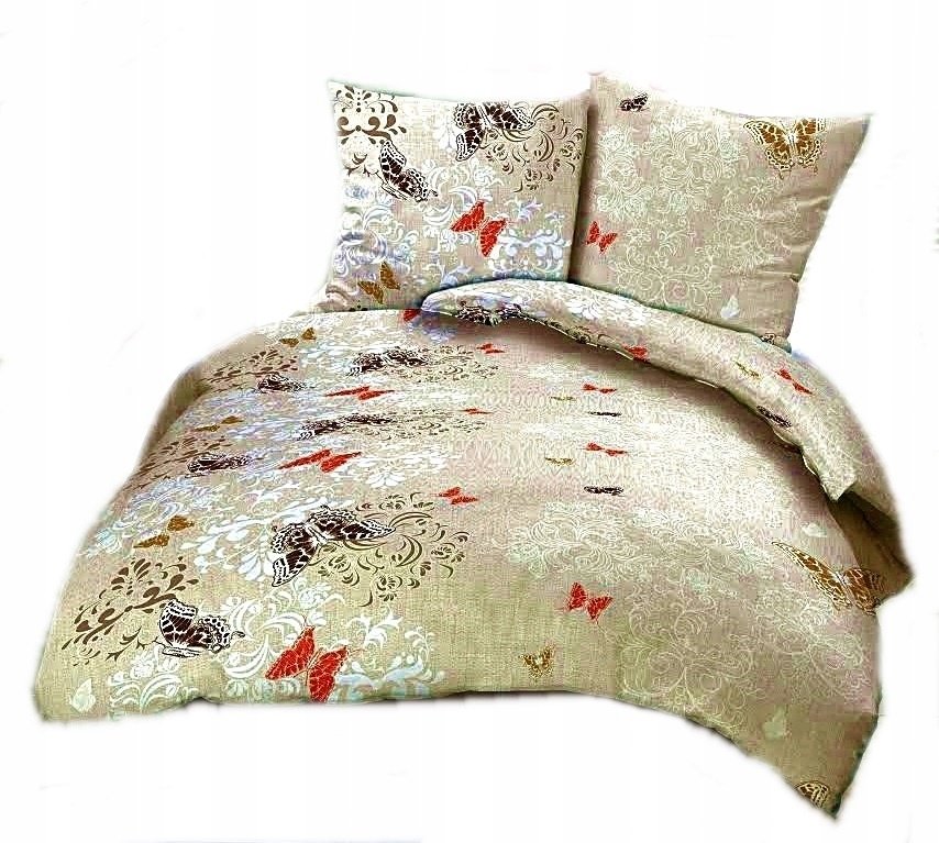 pościel bawełna lux 220x240 + 2 poszewka B 251-1 motyle beżowe