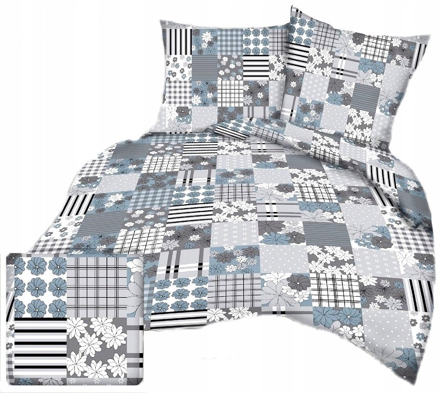 pościel bawełna lux 220x220 + 2 poszewka B 375 patchwork duży szary
